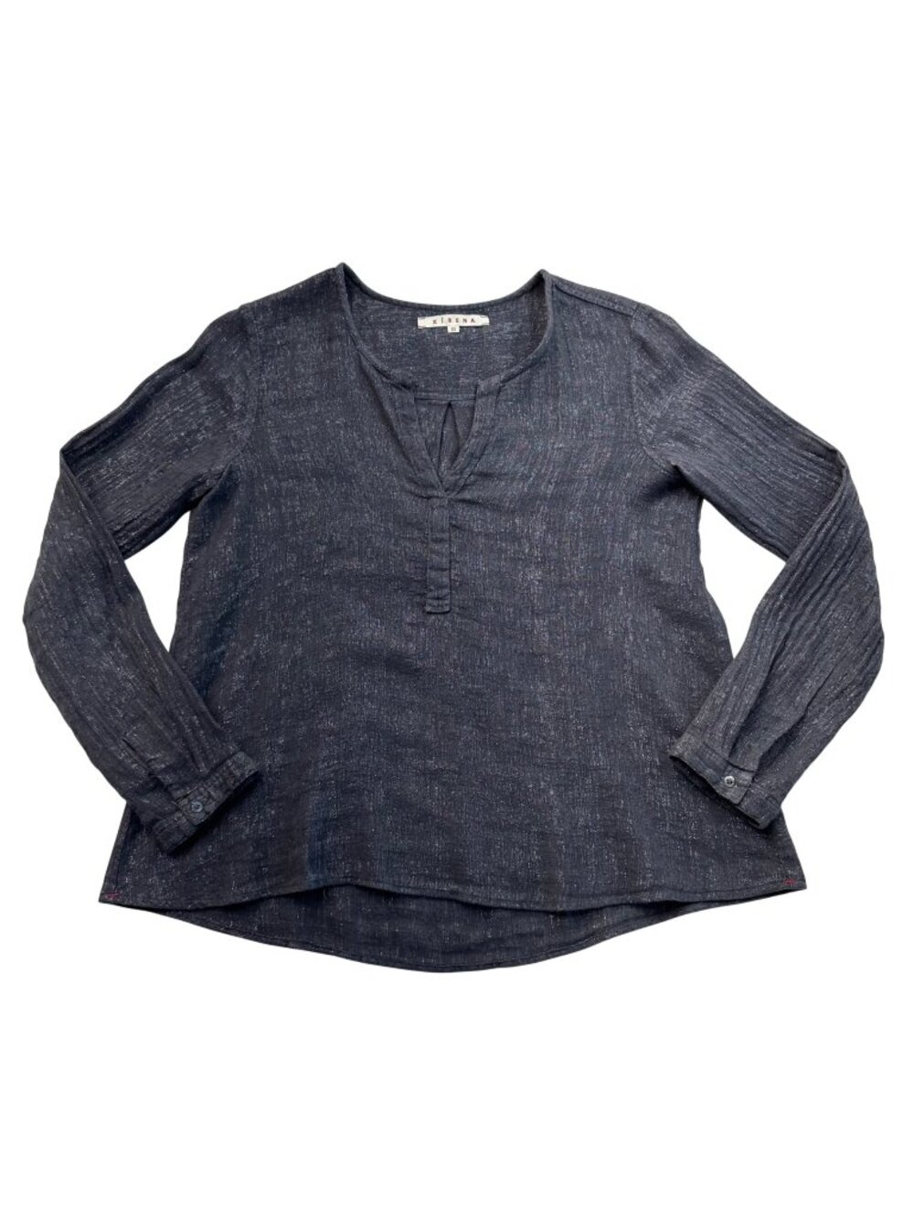 Xirena Metallic Linen Cotton Split Neck Popover Long Sleeve Top Gray Silver XS